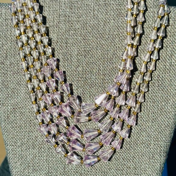 Lilac Rose Vintage Acrylic Faceted 5 stand Necklace 15" - Picture 2 of 4